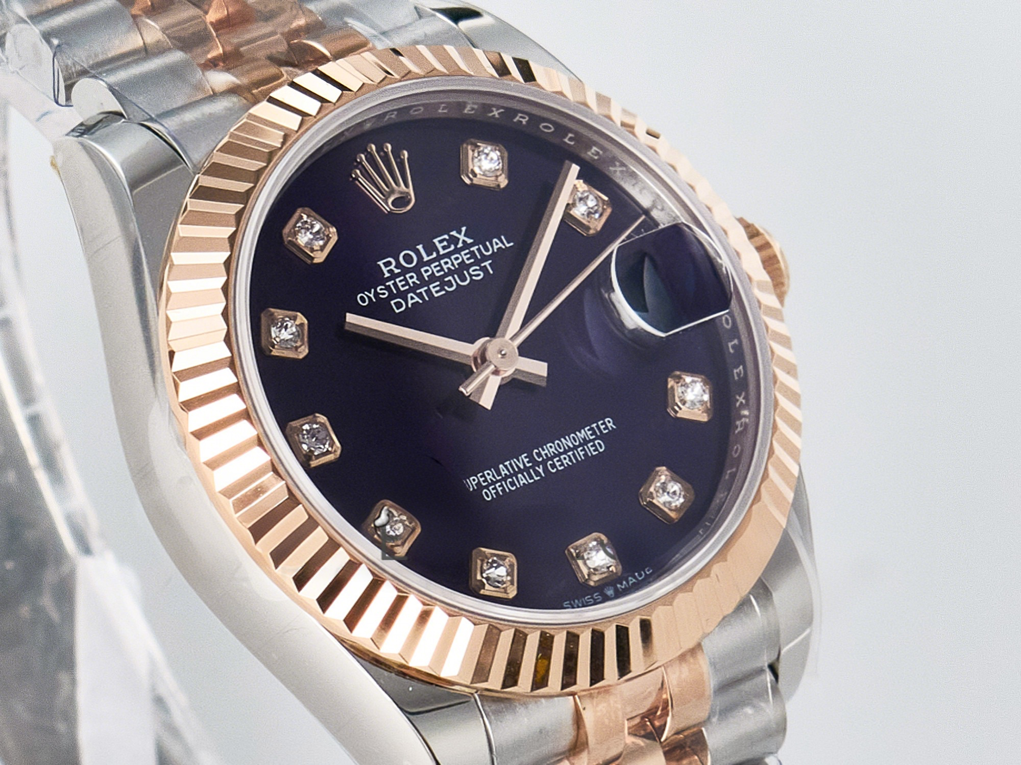 Rolex DateJust 31 278271 ARF 1:1 Best Edition 904L Steel Purple Diamonds Dial on SS/RG Jubilee Bracelet ETA 2688-fasswatch