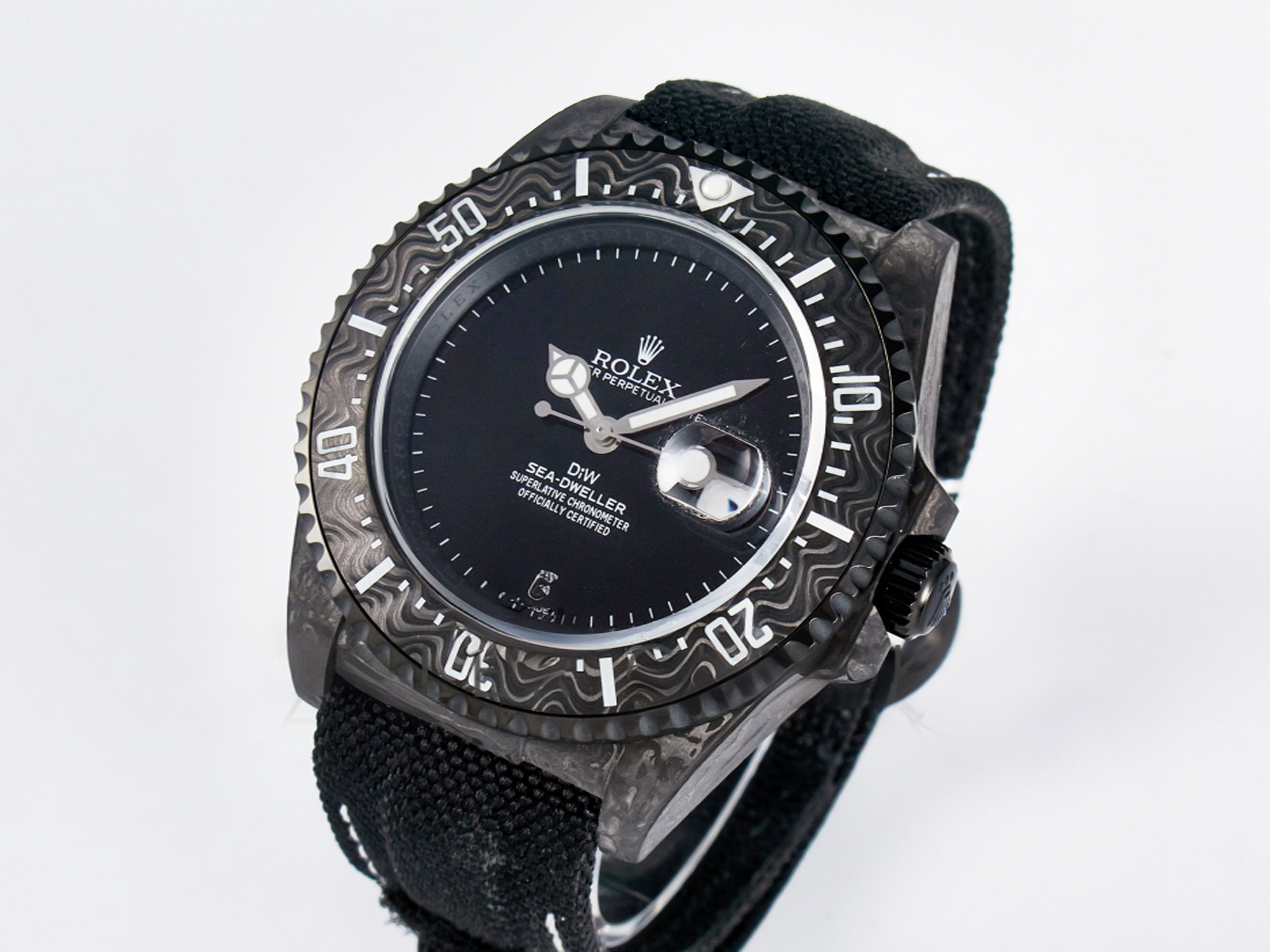 Rolex Sea Dweller 43mm Carbon DIWF Best Edition Black Dial on Black Nylon Strap A2824-fasswatch