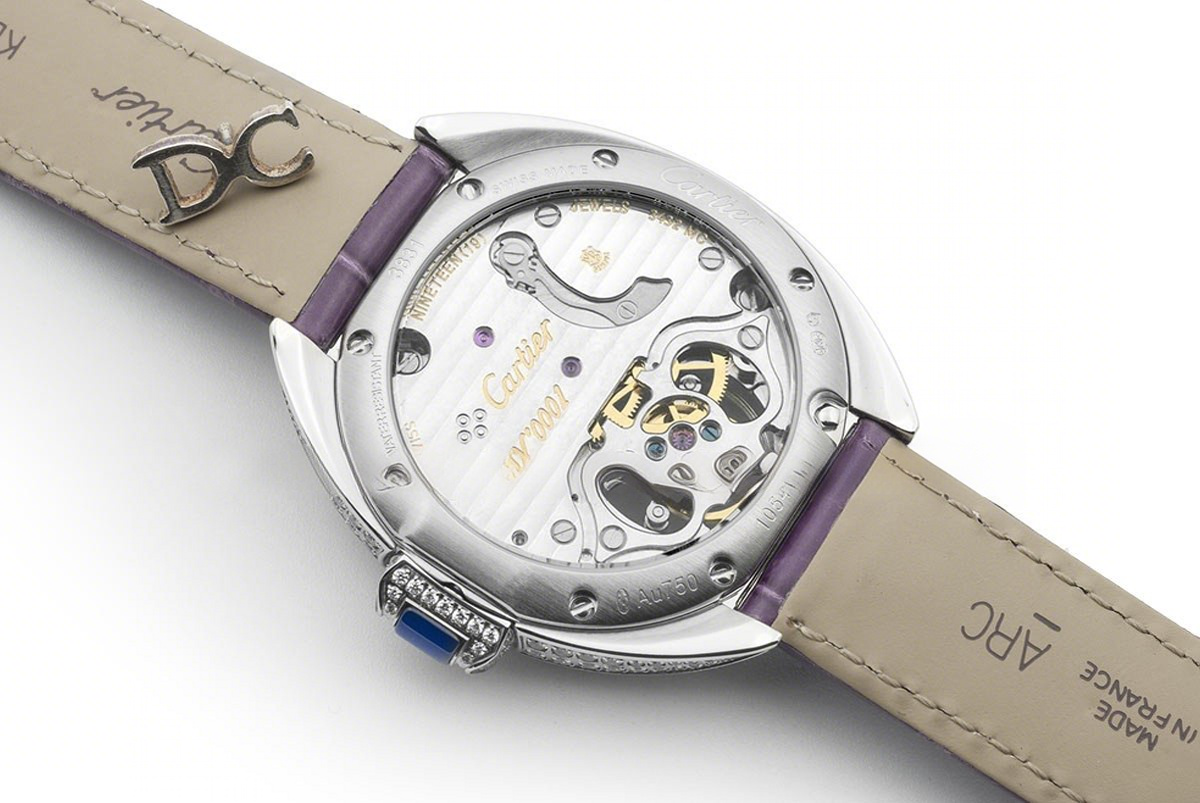Cle de Cartier Tourbillon with Diamond Bezel in White Gold 35mm on Purple Leather Strap-fasswatch