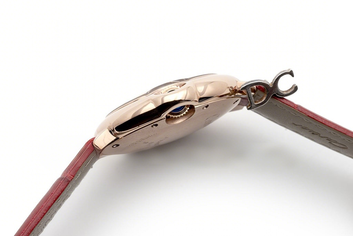 Cartier Ballon Bleu De Cartier 36mm Silver Dial in Pink Gold on Red Leather Strap-fasswatch