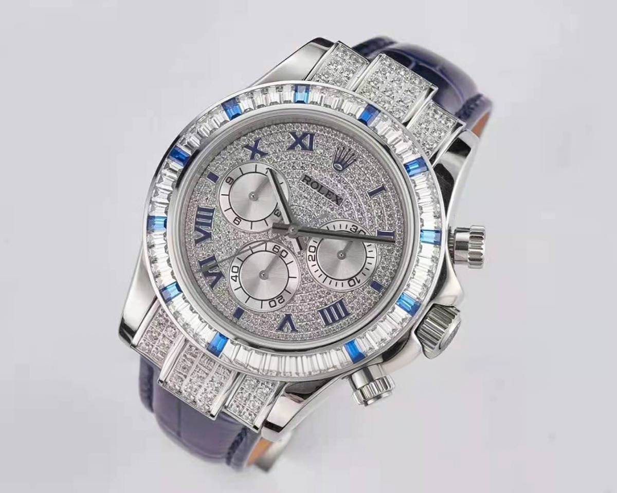 Rolex Daytona 11659912SA Diamond Paved Dial in White Gold with White and Blue Diamonds-fasswatch