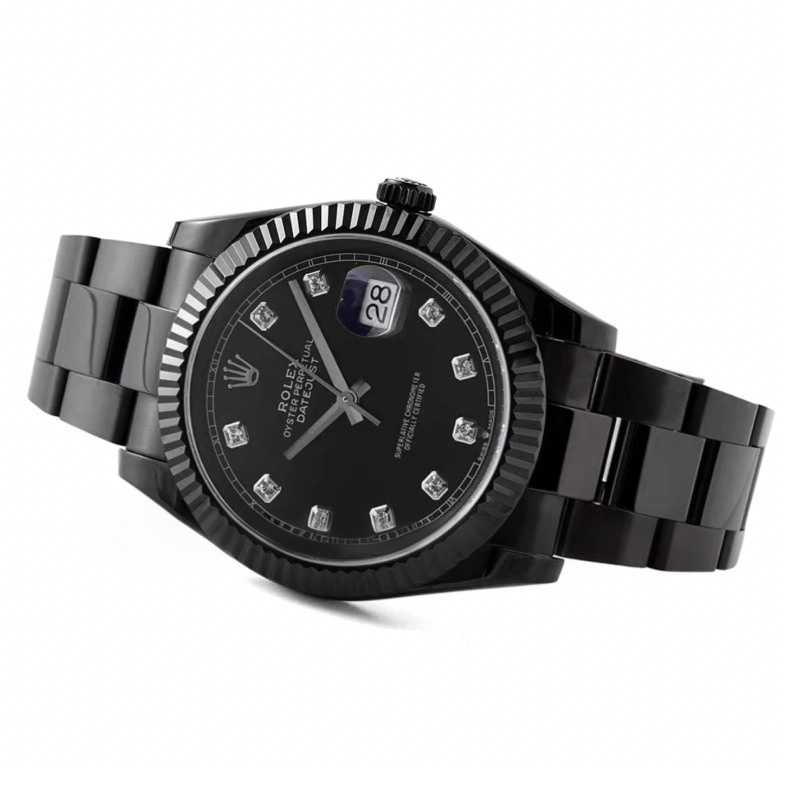Rolex Datejust 41 Black Dial with Diamond Markers in PVD Black-fasswatch
