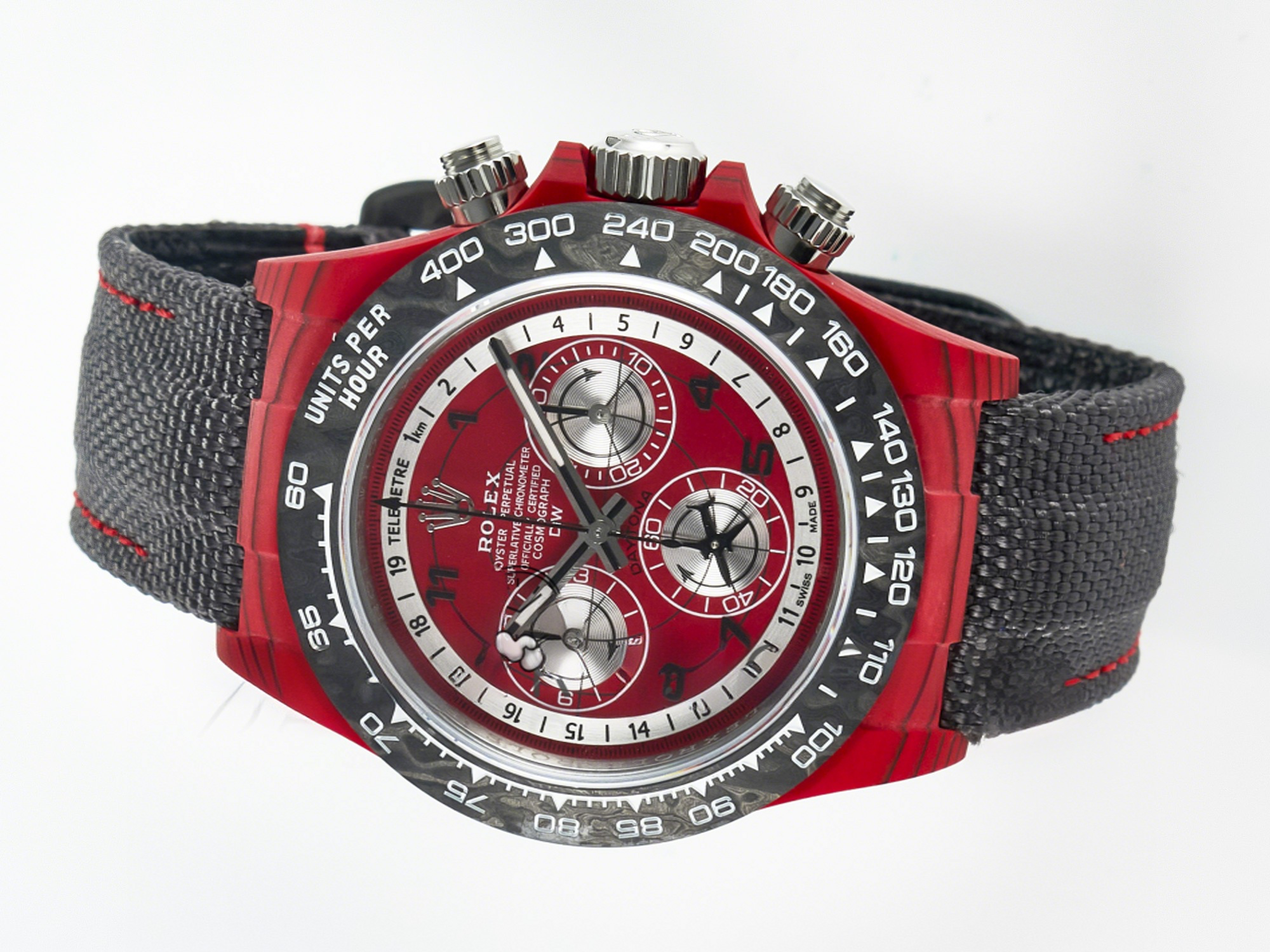 Rolex Daytona DIW Carbon DIWF 1:1 Best Edition Red Dial on Gray Nylon Strap SH7750-fasswatch