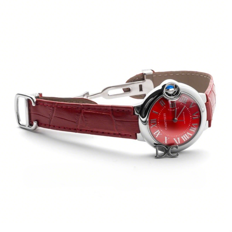 Cartier Ballon Bleu de Cartier 33mm Red Dial in Red Leather Strap-fasswatch
