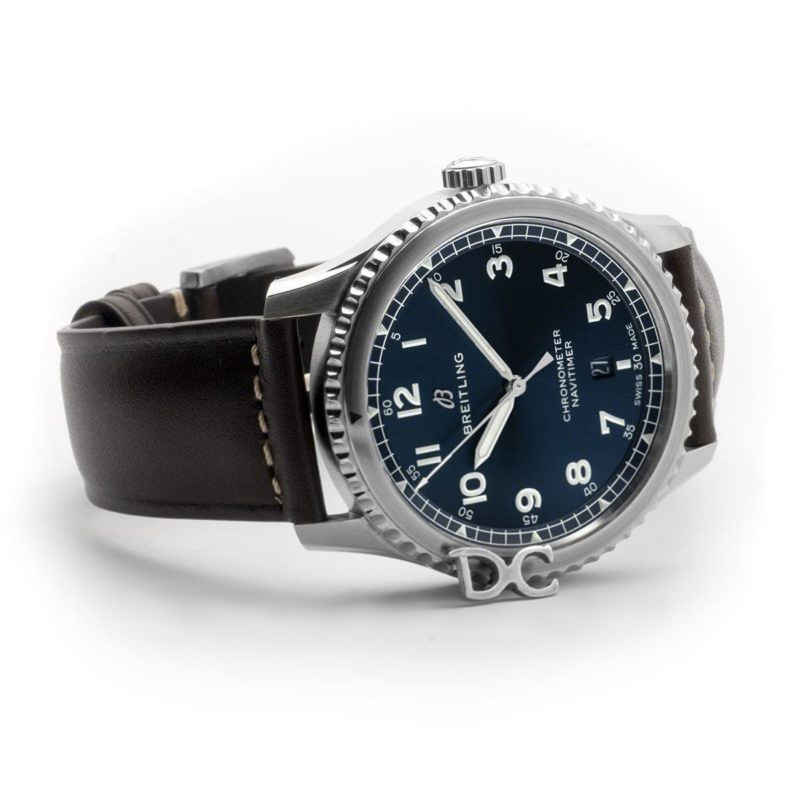 Breitling Navitimer 8 Automatic 41 Blue Dial in Steel on Brown Leather Strap-fasswatch