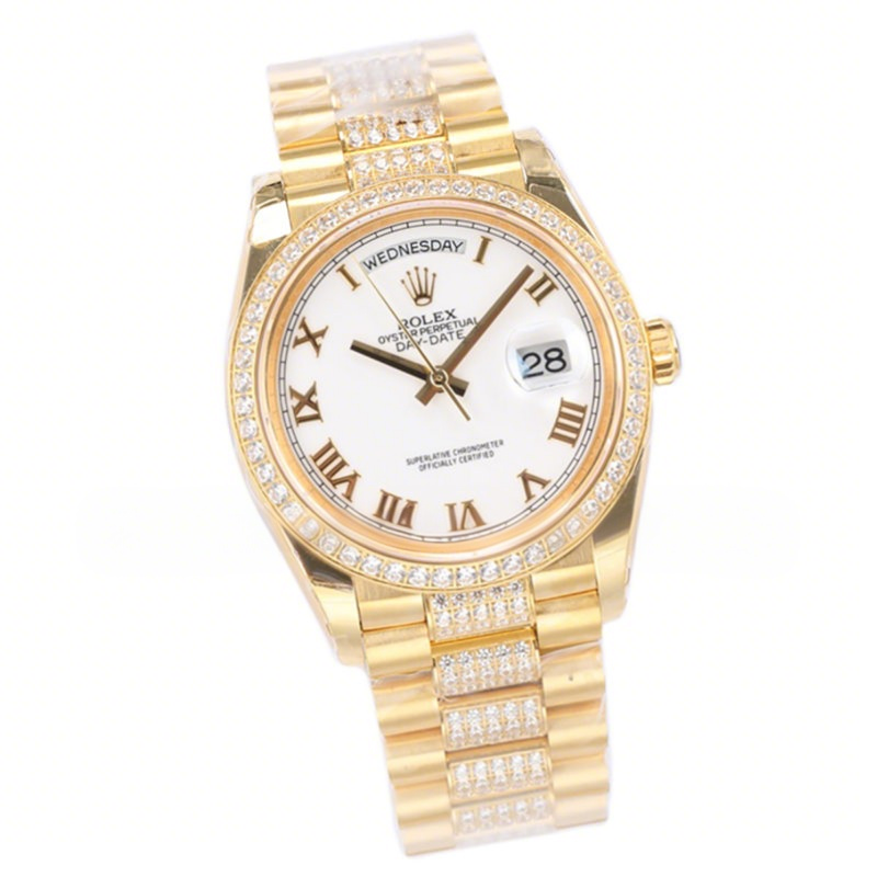 Rolex Day-Date 36 128348RBR White Dial with Diamond Bezel in Yellow Gold-fasswatch