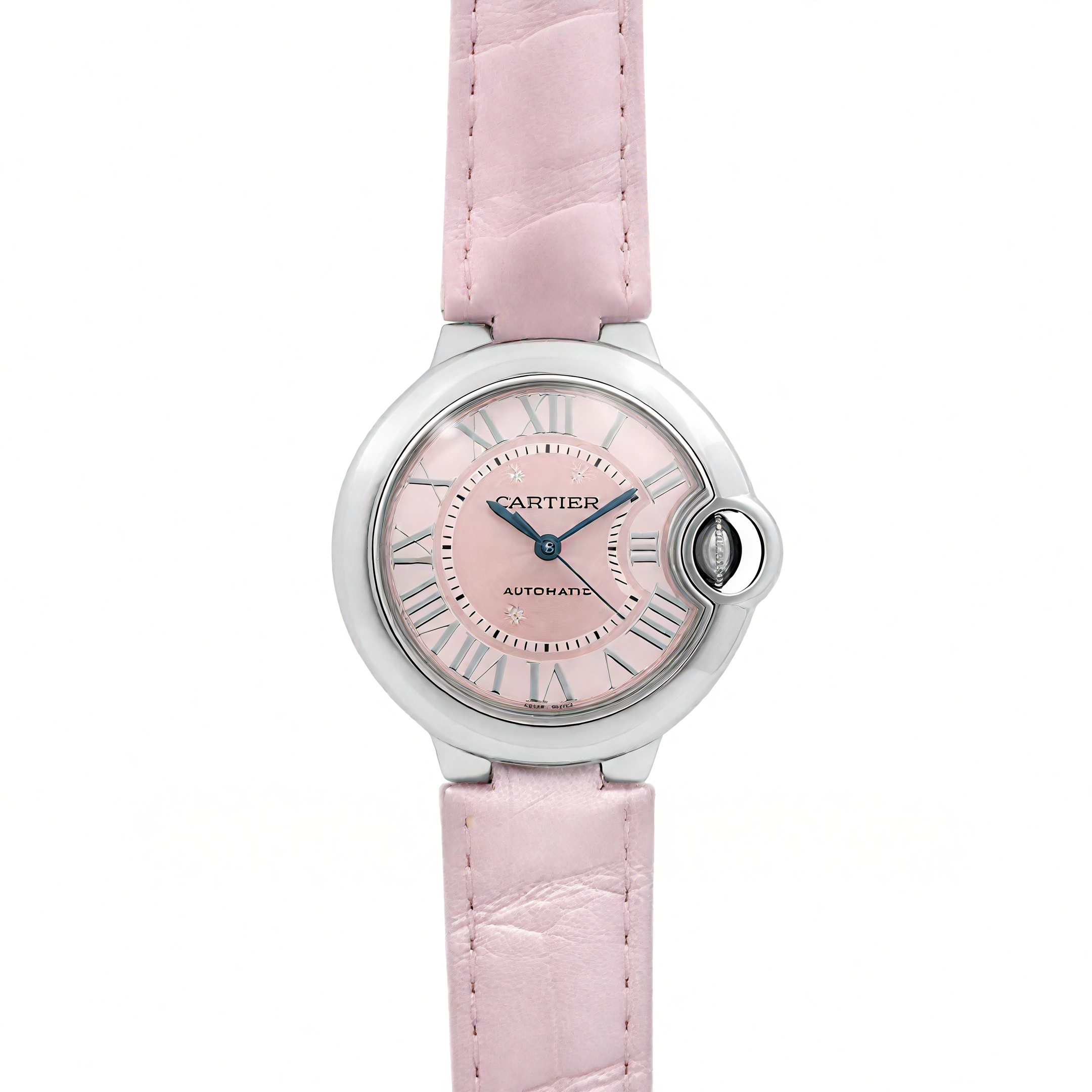 Cartier Ballon Bleu de Cartier 33mm Pink Dial in Steel on Pink Leather Strap-fasswatch