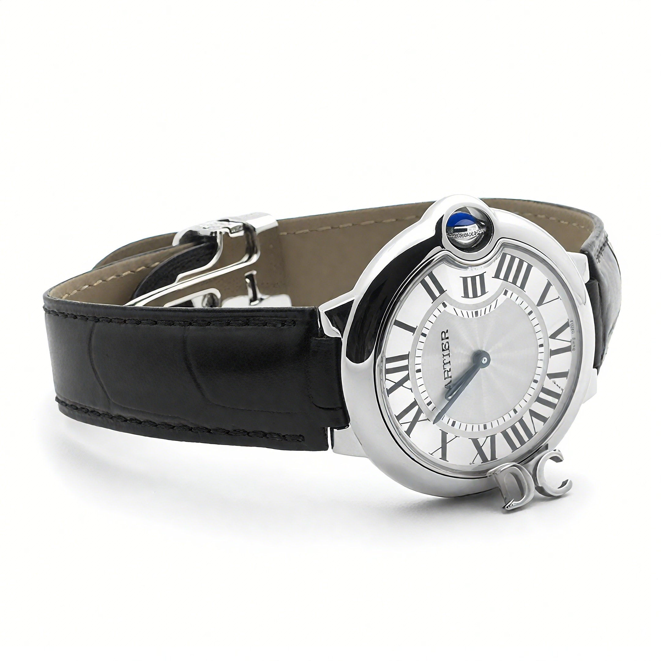 Ballon Bleu de Cartier 36mm White Dial in Steel on Black Leather Strap-fasswatch