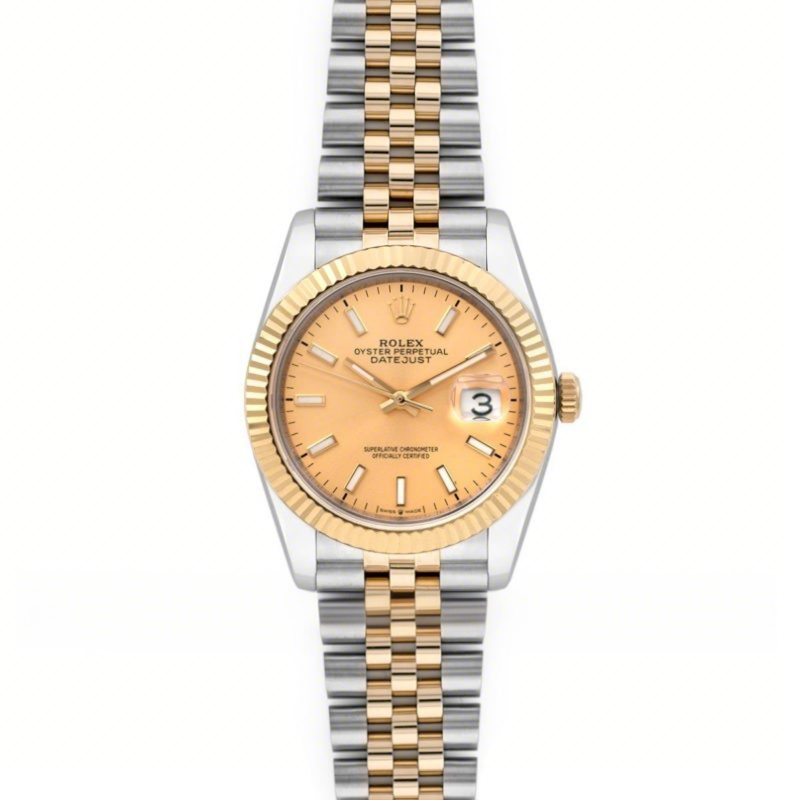 Rolex Datejust 36 126283RBR Champagne Dial in Yellow Gold and Steel with Stick Markers-fasswatch