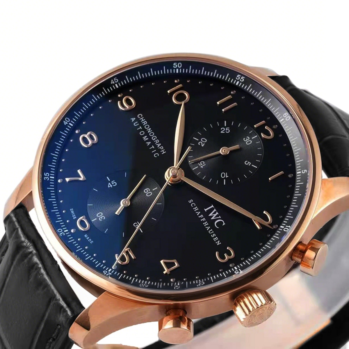 IWC Portugieser Chronograph IW371482 Black Dial in Rose Gold-fasswatch