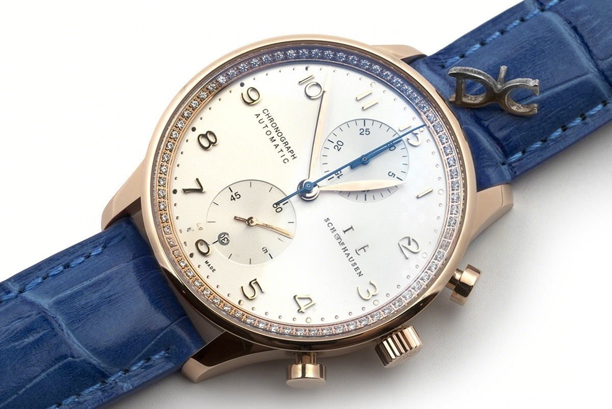 IWC Portugieser Chronograph Automatic White Dial in Rose Gold on Blue Leather Strap-fasswatch
