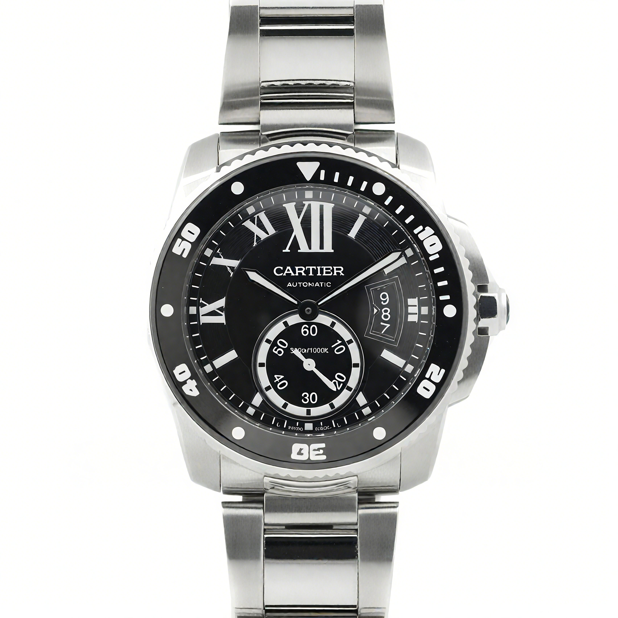 Calibre de Cartier Diver Black Dial in Steel Bracelet-fasswatch