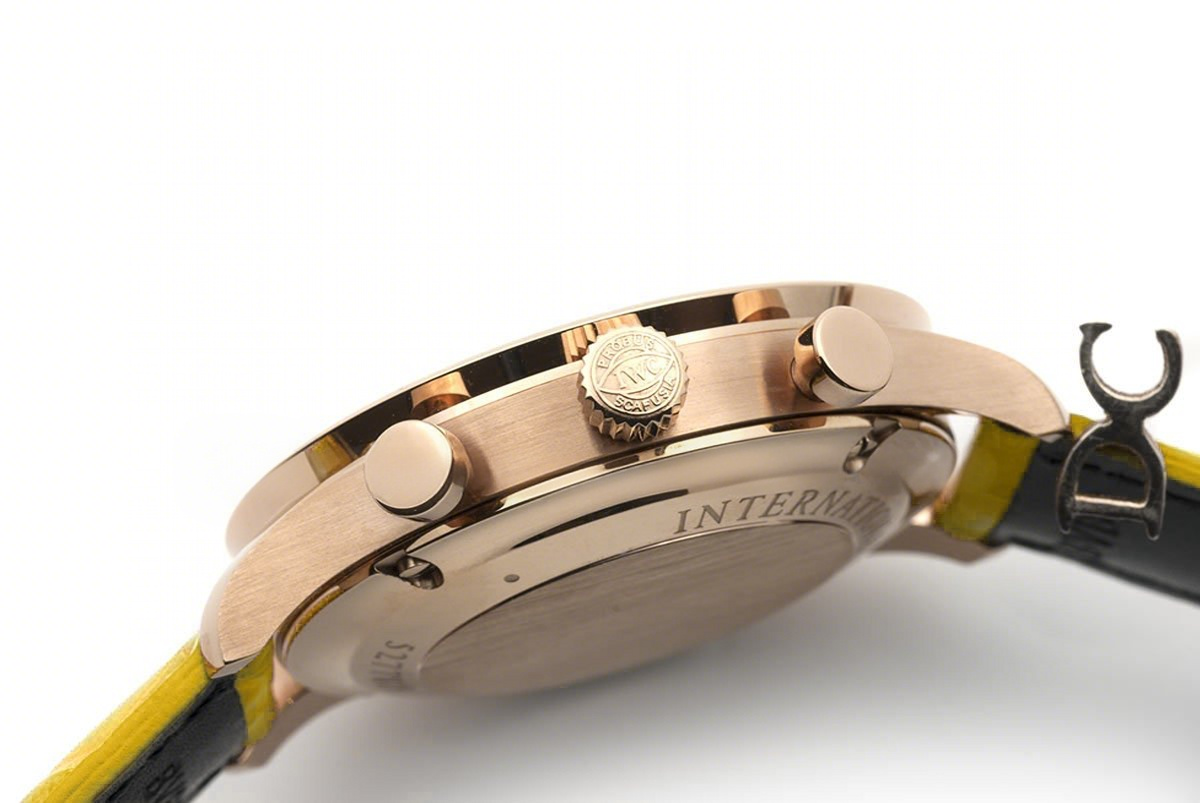 IWC Portugieser Chronograph Automatic White Dial in Rose Gold on Yellow Leather Strap-fasswatch