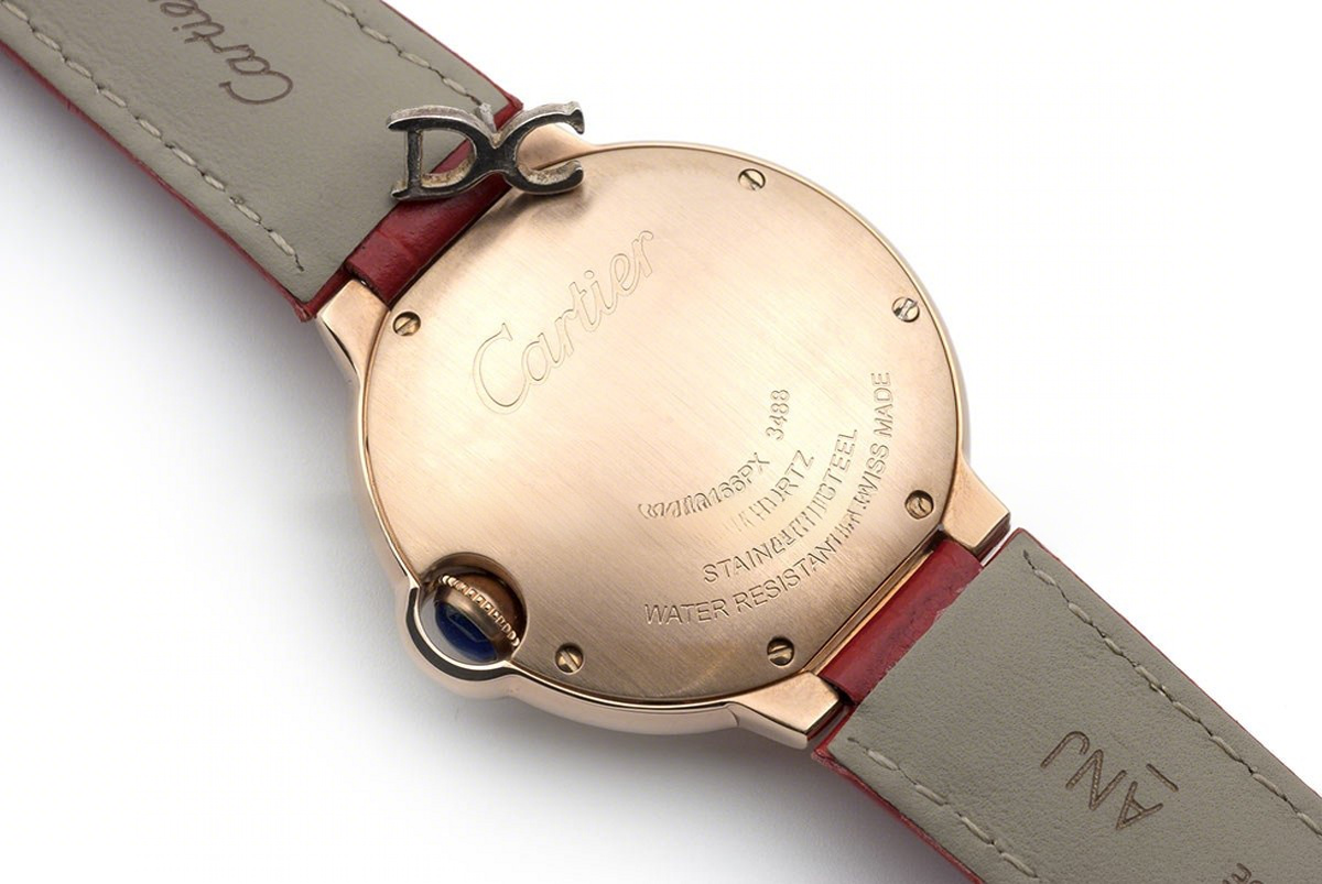 Ballon Bleu de Cartier 33mm White Dial in Rose Gold on Red Leather Strap-fasswatch