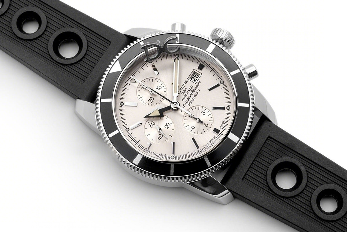 Breitling Superocean Heritage II Chronograph 46 Silver Dial in Steel on Rubber Strap-fasswatch