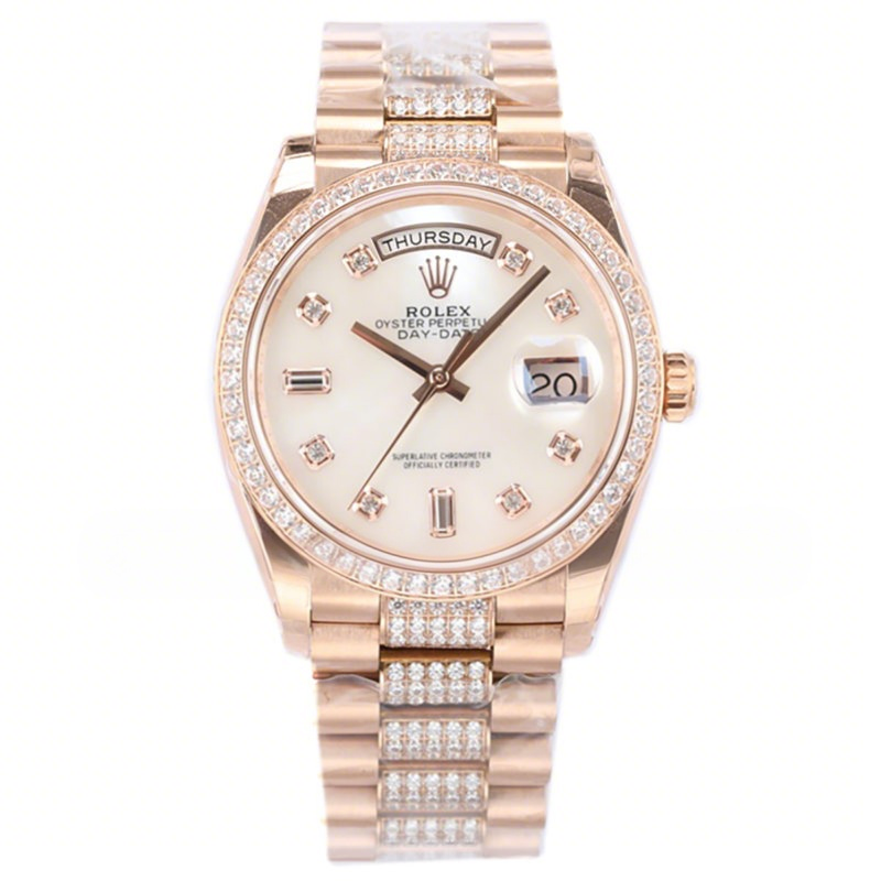 Rolex Day-Date 36 128345RBR Rose Dial with Diamond Bezel in Everose Gold-fasswatch