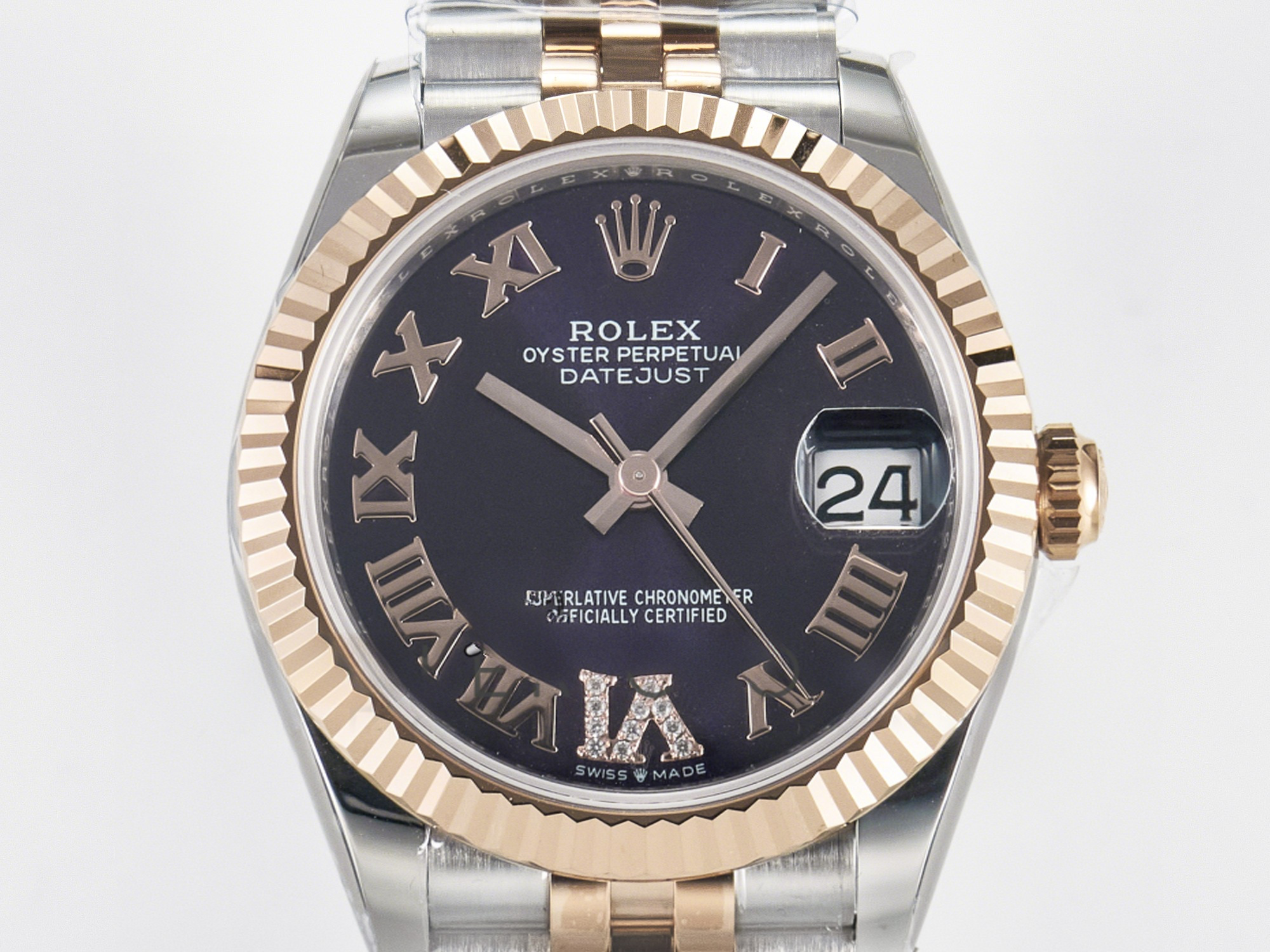 Rolex DateJust 31 278271 ARF 1:1 Best Edition 904L Steel Purple Roman Diamonds Dial on SS/RG Jubilee Bracelet ETA 2688-fasswatch
