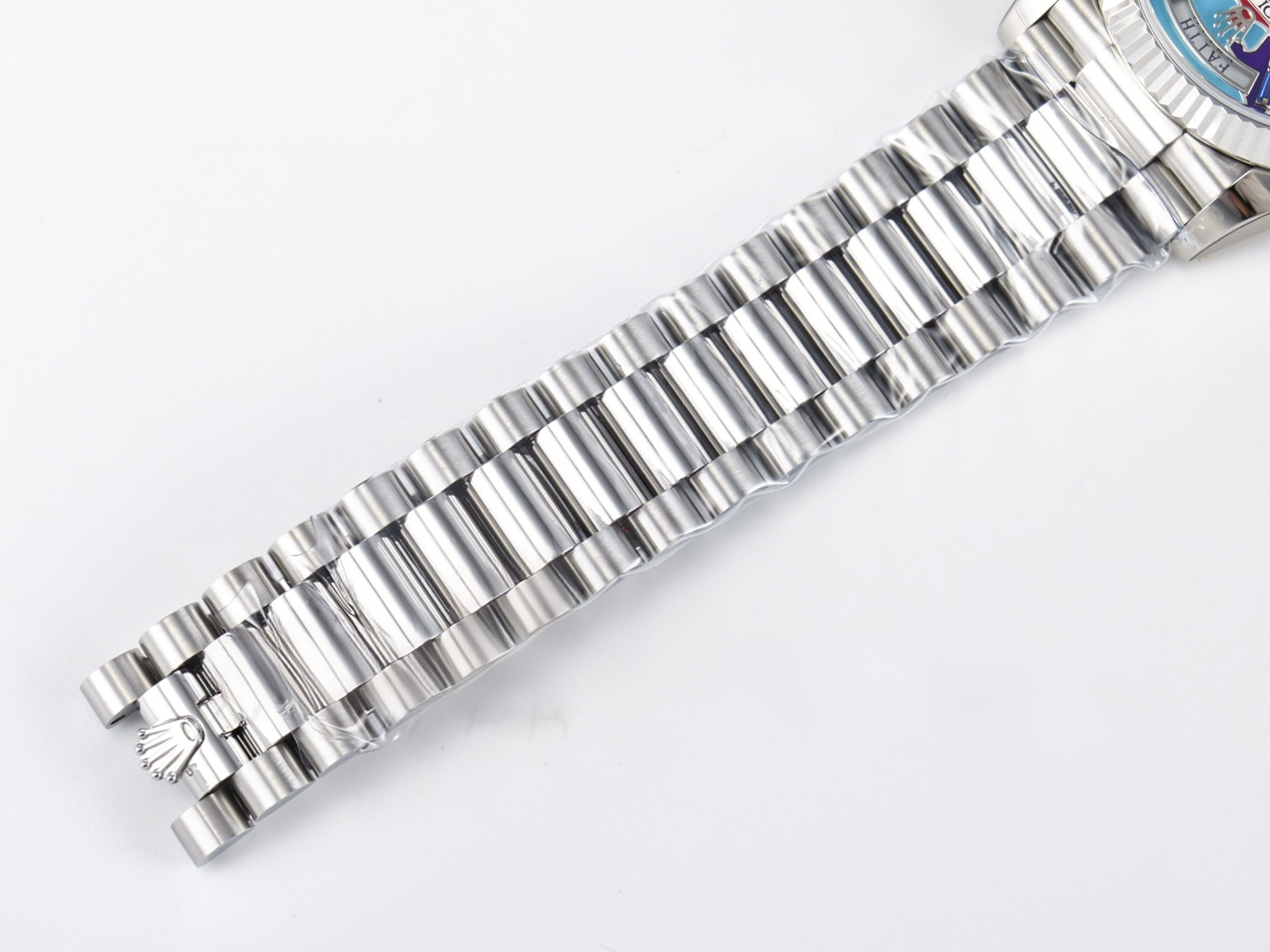 Rolex Daydate 128239 36mm Colour Jigsaw Puzzle SS QHF Best Edition Turquoise Blue Dial on SS President Bracelet A2834-fasswatch