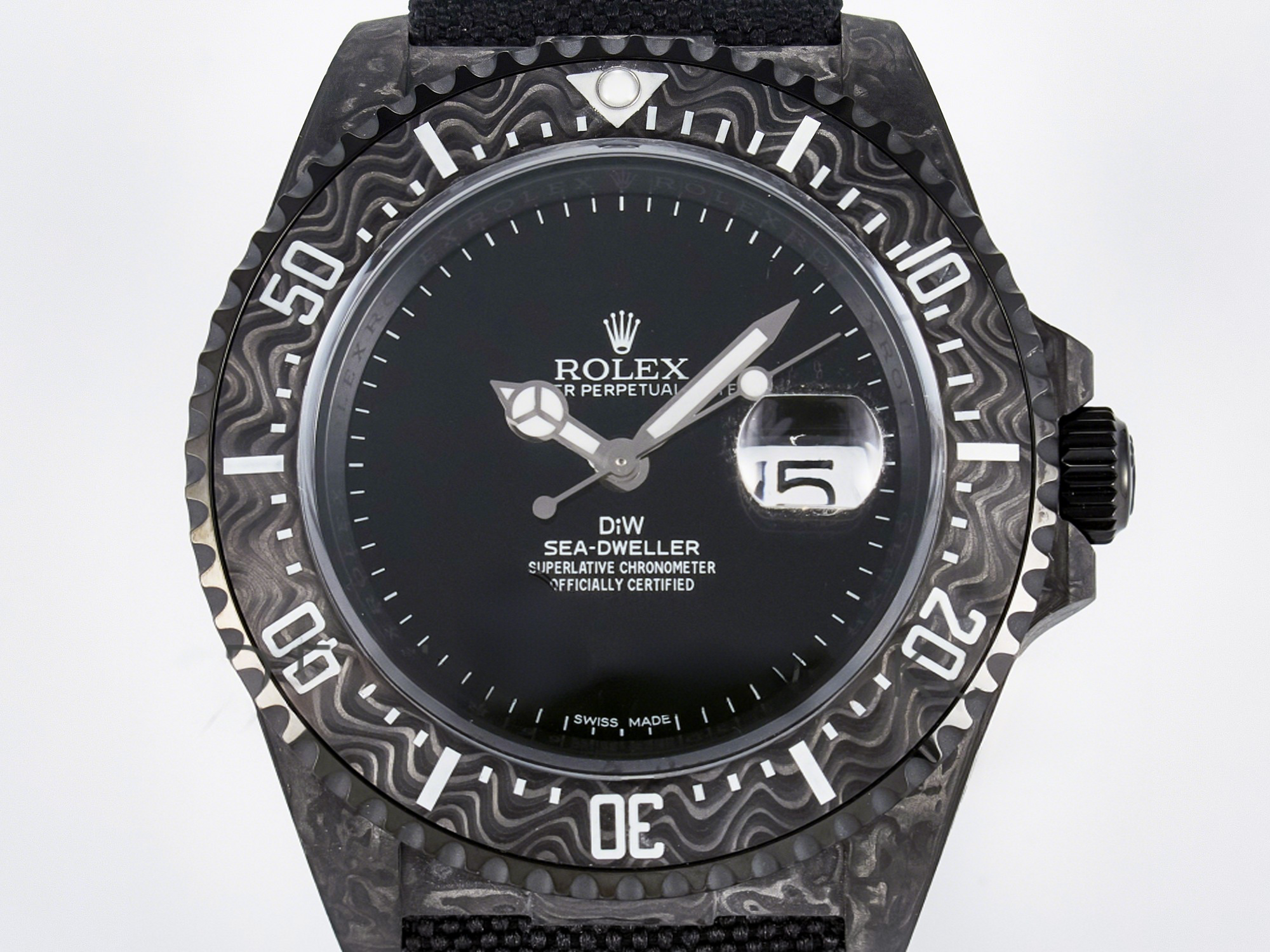 Rolex Sea Dweller 43mm Carbon DIWF Best Edition Black Dial on Black Nylon Strap A2824-fasswatch