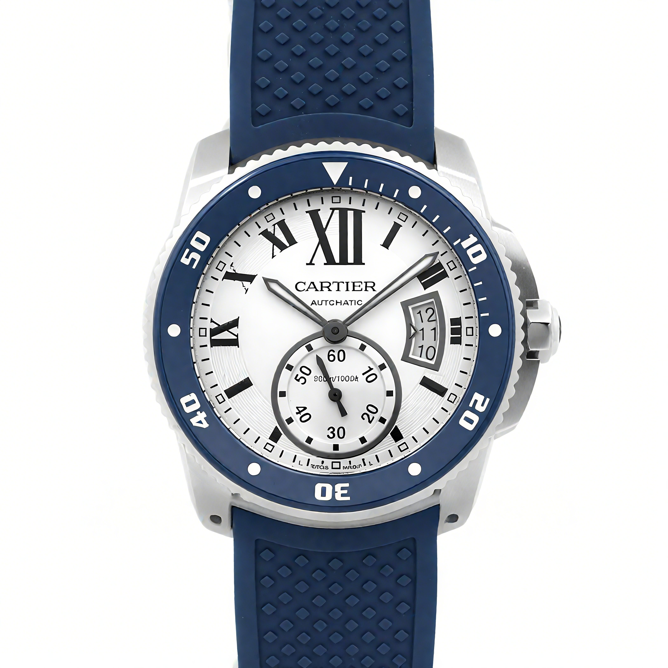 Calibre de Cartier Diver White Dial in Steel on Blue Bezel-fasswatch