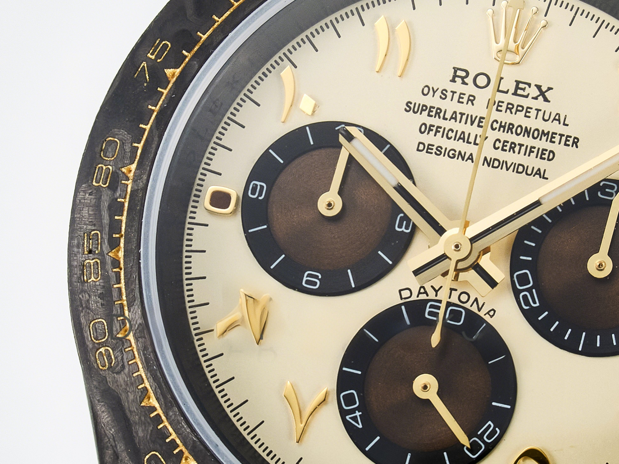 Rolex Daytona DIW Carbon Case and Bezel DIWF Edition Yellow Arabic Dial on Brown Nylon Strap A7750-fasswatch