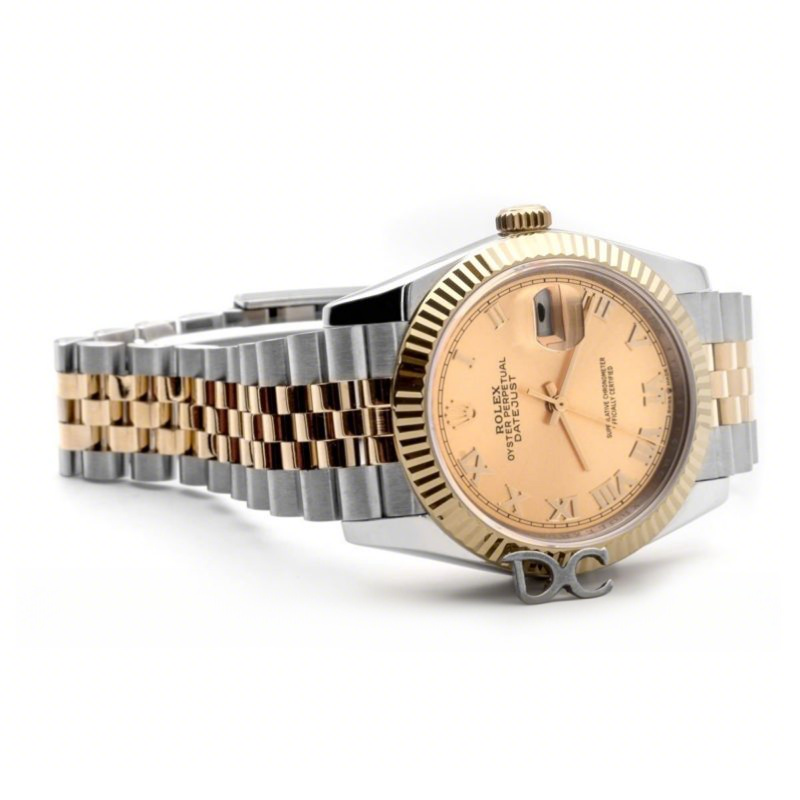 Rolex Datejust 36 126283RBR Champagne Dial in Yellow Gold and Steel with Roman Numerals Markers-fasswatch