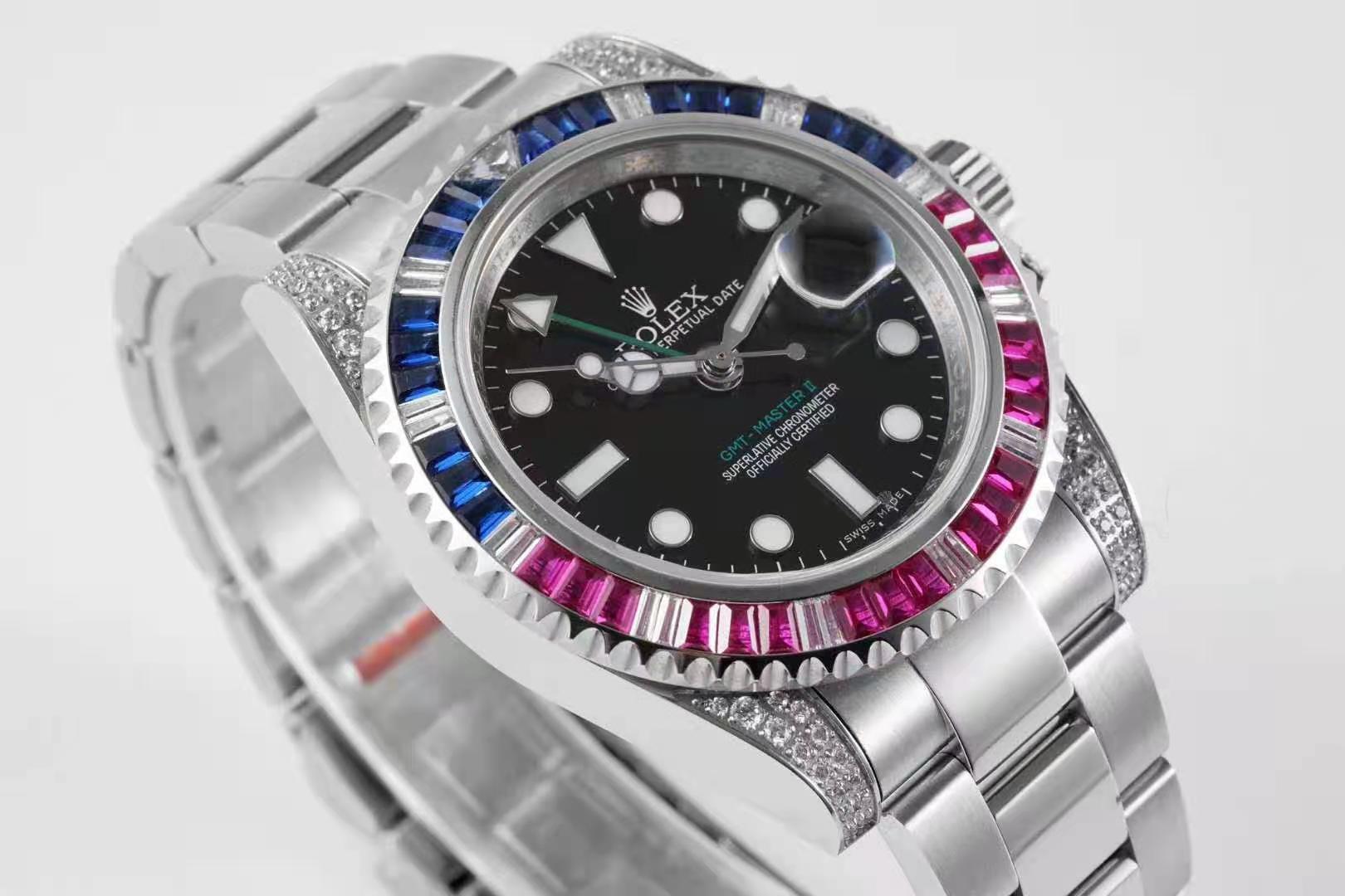 Rolex GMT Master II 126710 BLRO “Pepsi” with Paved Diamond Bezel-fasswatch