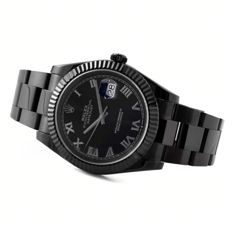 Rolex Datejust 41 Black Dial with Roman Markers in PVD Black-fasswatch