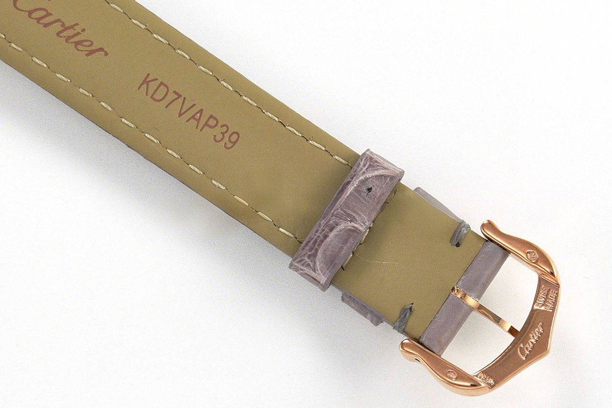 Cartier Ronde Must De Cartier 29mm White Dial in Rose Gold on Grey Leather Strap-fasswatch