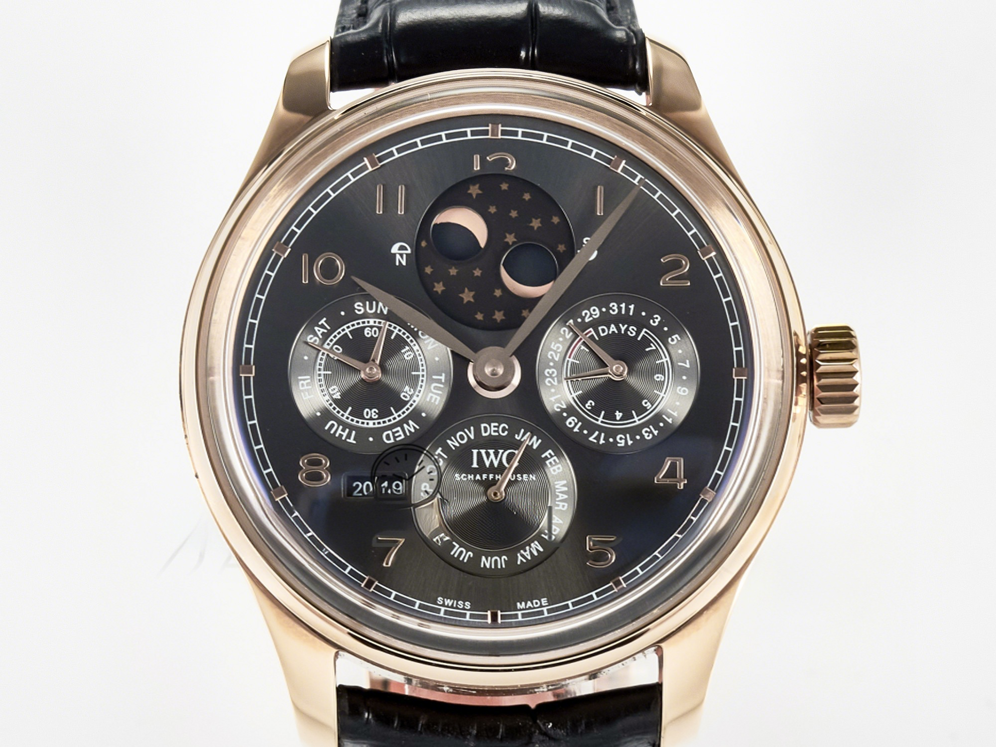 IWC IW5034 Portugieser Perpetual Calendar RG V9F 1:1 Best Edition Black Dial on Black Leather Strap A52610-fasswatch