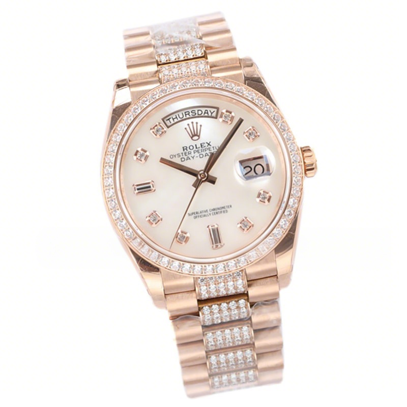 Rolex Day-Date 36 128345RBR Rose Dial with Diamond Bezel in Everose Gold-fasswatch