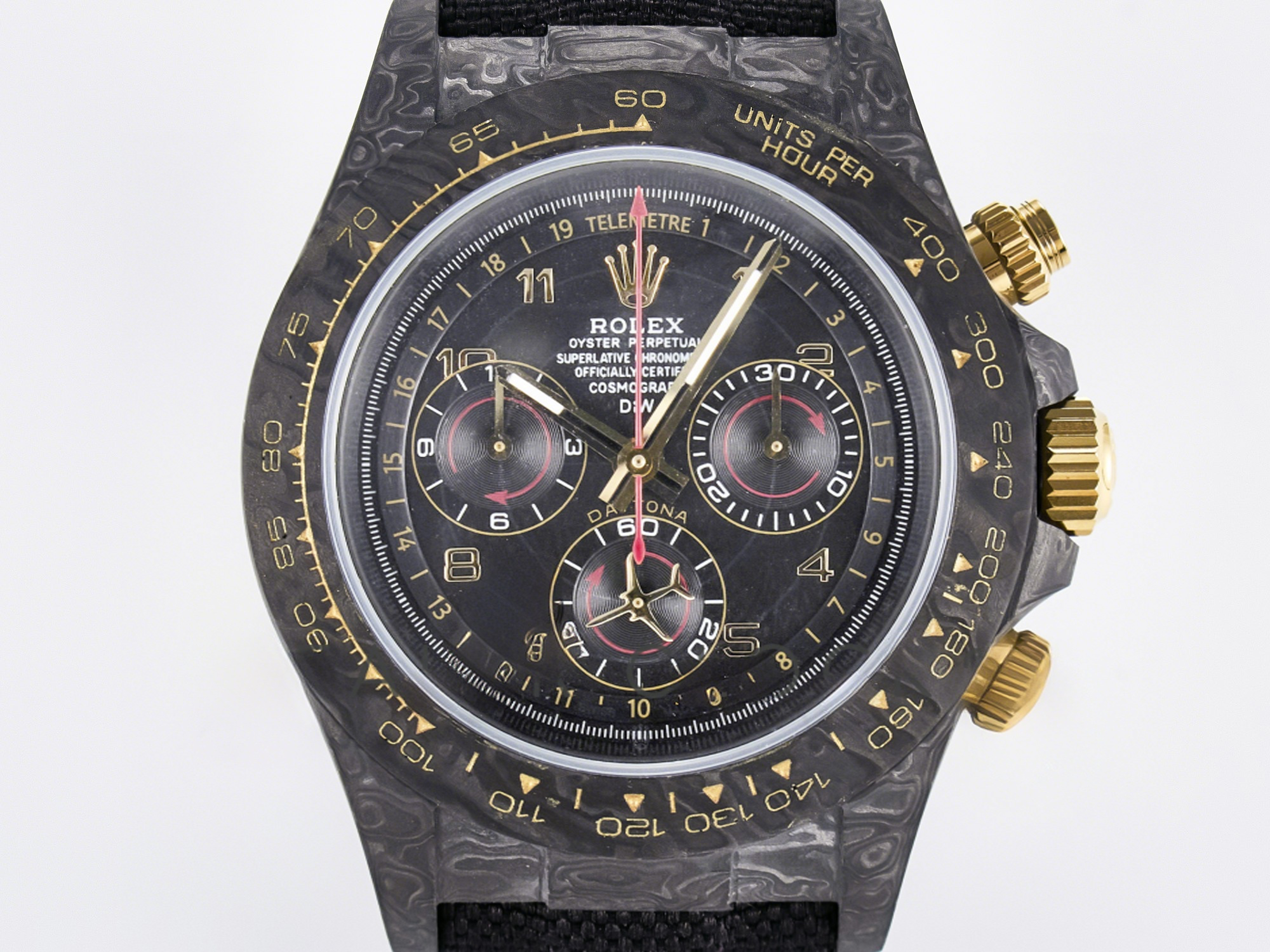 Rolex Daytona DIW “AVIA BLACK” Carbon DIWF 1:1 Best Edition Black/Red Dial on Black/Yellow Nylon Strap SH4130-fasswatch