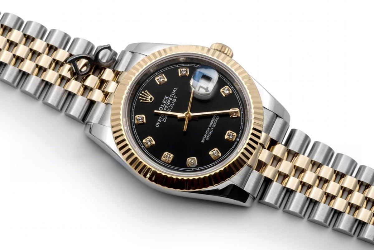 Rolex Datejust 36 126283RBR Black Dial in Yellow Gold and Steel with Diamond Markers-fasswatch
