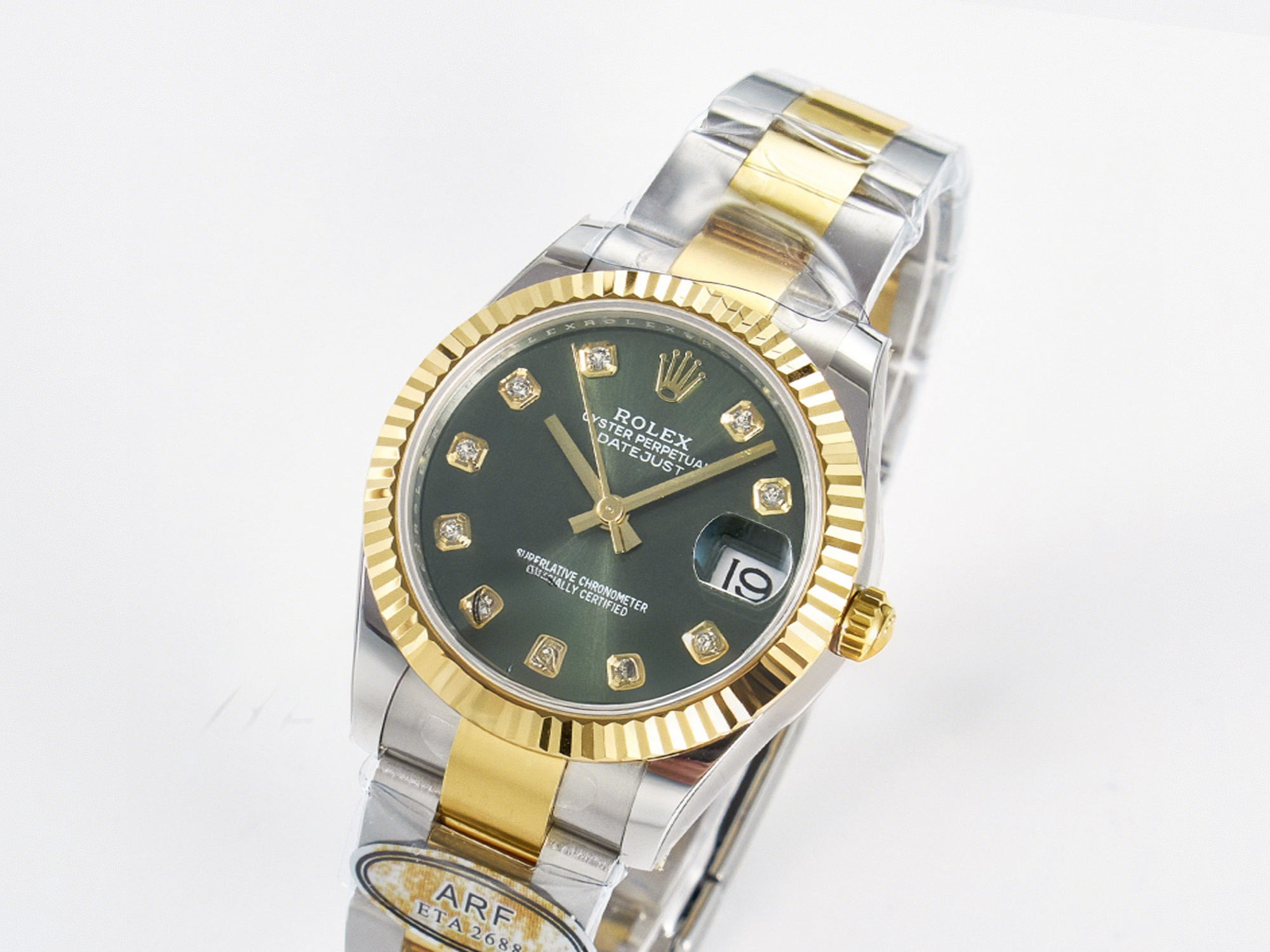 Rolex DateJust 31 278383 ARF 1:1 Best Edition 904L Steel Green Diamonds Dial on SS/YG Oyster Bracelet ETA 2688-fasswatch