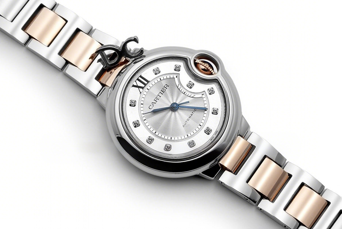 Cartier Ballon Bleu De Cartier 36mm Silver Dial with Diamond Bezel in Steel/Pink Gold-fasswatch