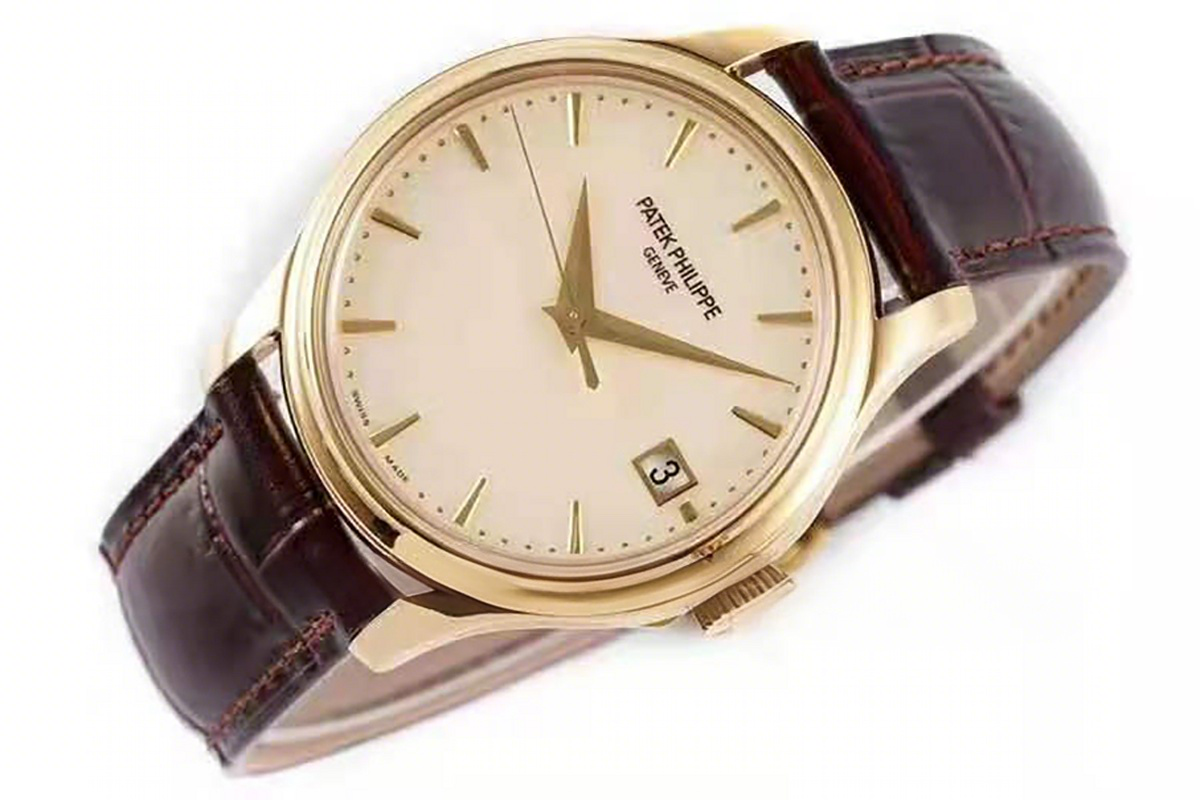 Patek Philippe Calatrava 5227J-001 White Dial in Yellow Gold on Brown Leather Strap-fasswatch