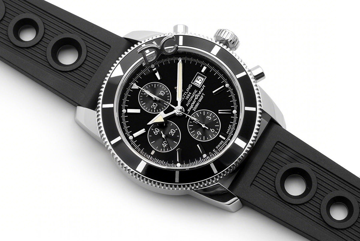 Breitling Superocean Heritage II Chronograph 46 Black Dial in Steel on Rubber Strap-fasswatch