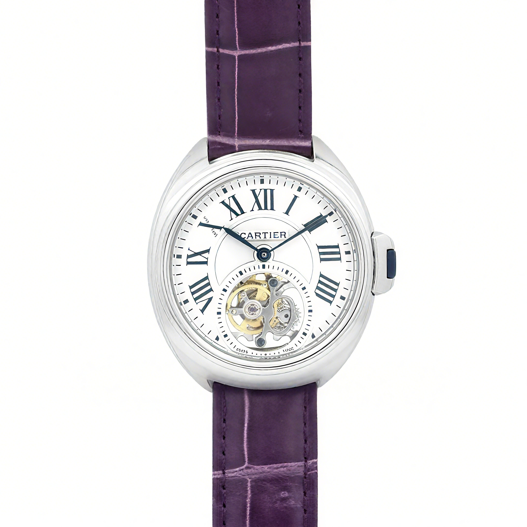 Cle de Cartier Tourbillon White Gold 35mm on Purple Leather Strap-fasswatch