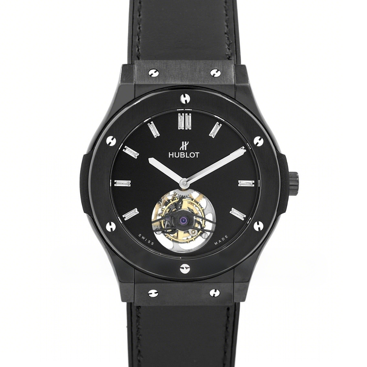 Hublot Classic Fusion Tourbillon 45mm Black Dial in Steel on Black Leather Strap-fasswatch