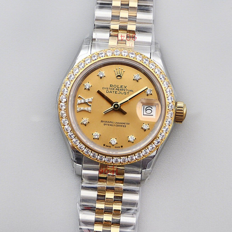 Rolex Ladies Datejust 279383RBR Champagne Dial with Diamond Bezel in Yellow Gold/Steel-fasswatch