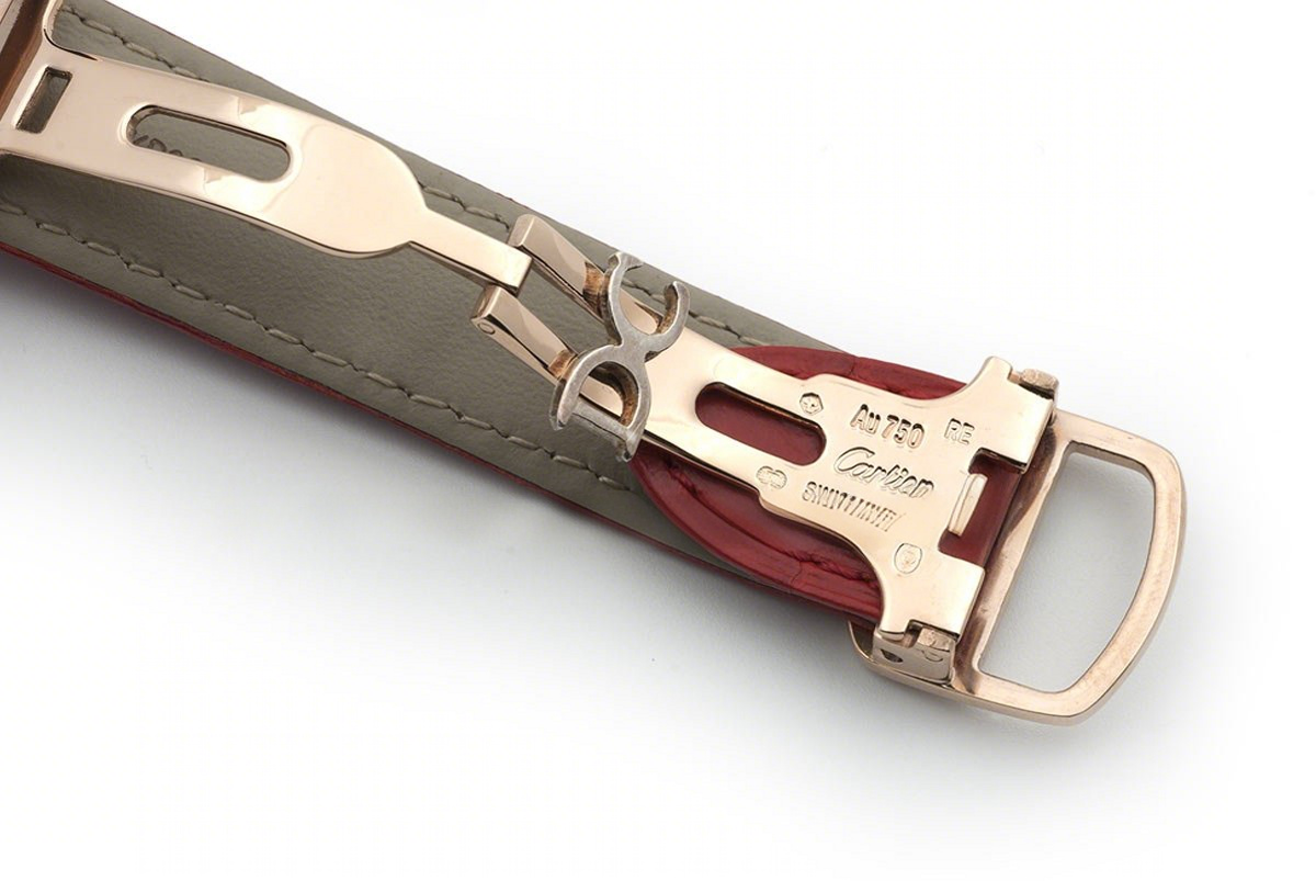 Ballon Bleu de Cartier 33mm White Dial in Rose Gold on Red Leather Strap-fasswatch