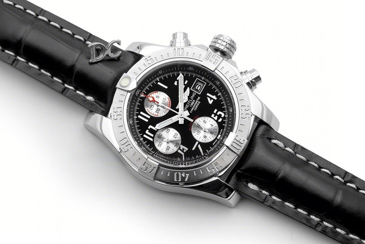 Breitling Colt Chronograph 44mm Black Dial in Steel on Black Leather Strap-fasswatch
