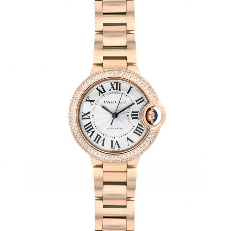 Cartier Ballon Bleu De Cartier 36mm White Dial in Pink Gold with Diamond Bezel-fasswatch