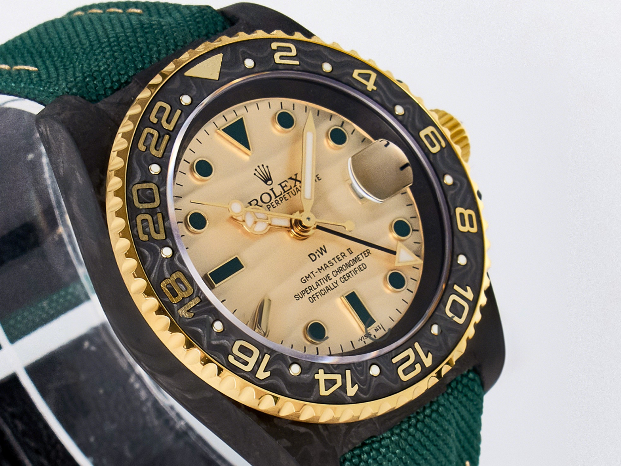 Rolex GMT Carbon DIWF Best Edition Yellow Dial on Green Nylon Strap SA3285 CHS V2-fasswatch