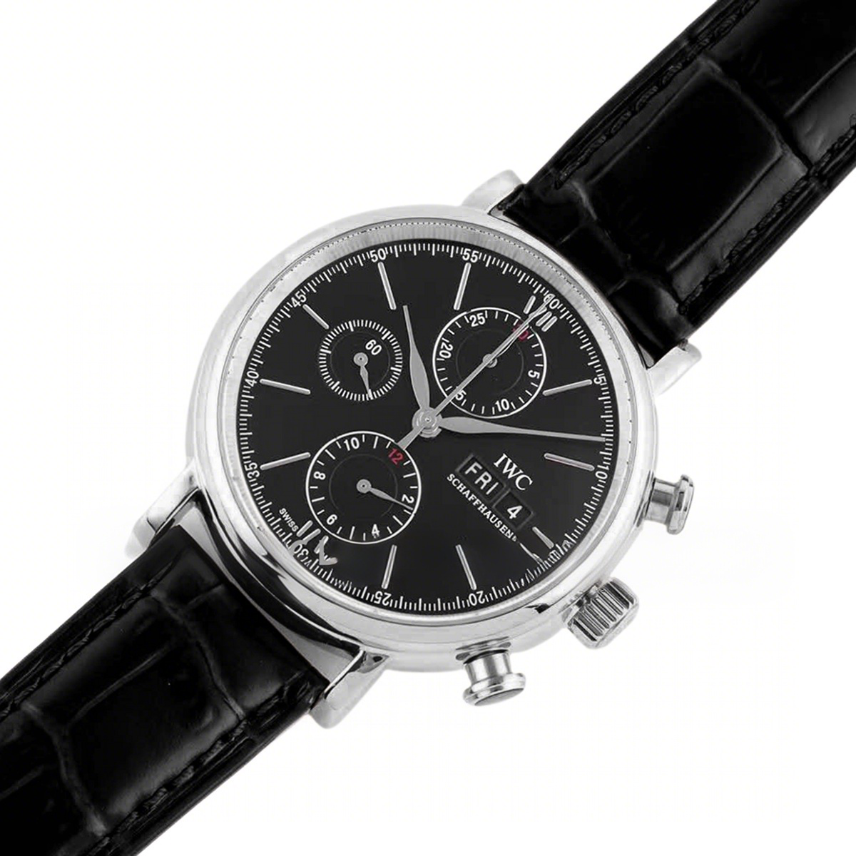 IWC Portofino Chronograph IW391029 Edition “150 Years” Black Dial in Steel-fasswatch