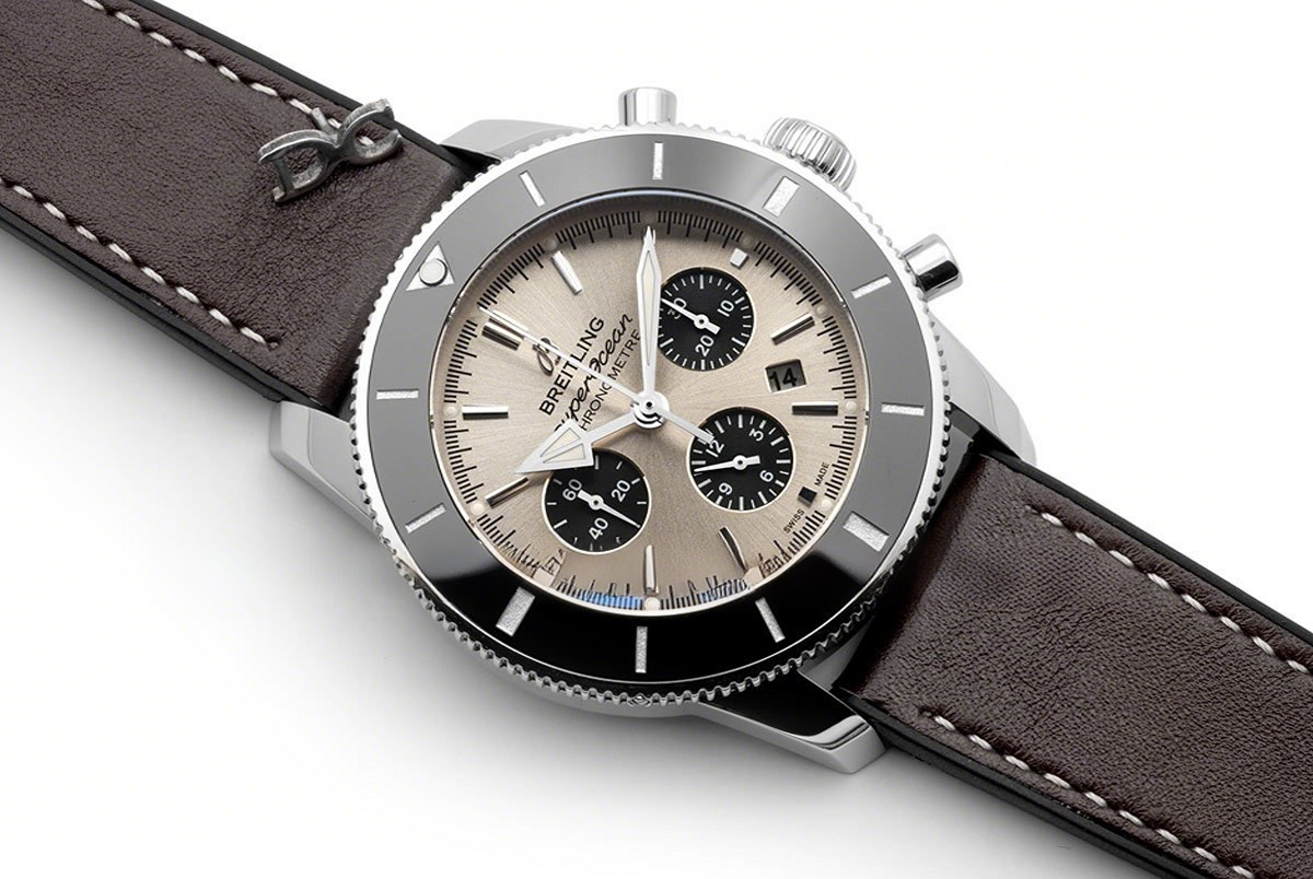 Breitling Superocean Heritage II B01 Chronograph in Silver Dial on Steel on Brown Leather Strap-fasswatch