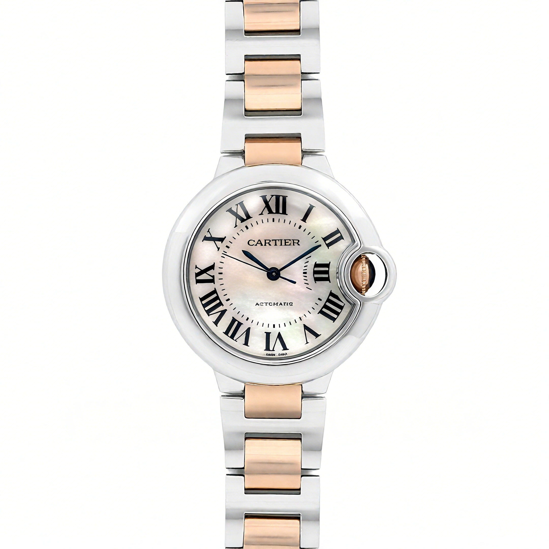 Cartier Ballon Bleu De Cartier 33mm White Mother Of Pearl Dial in Steel/ Pink Gold-fasswatch