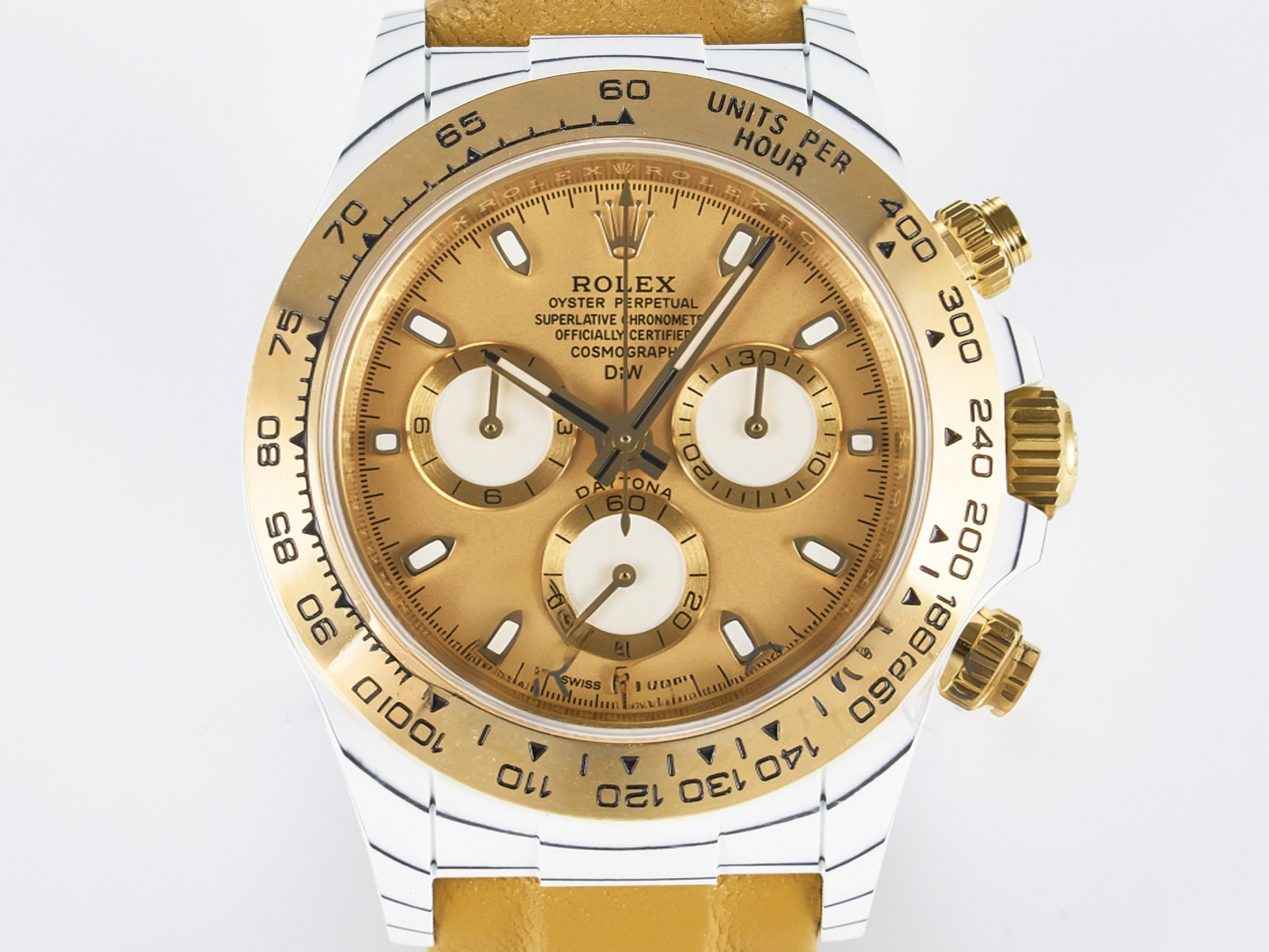 Rolex Daytona DIW White Carbon Case YG Bezel DIWF Edition YG Dial on Brown Leather Strap A7750-fasswatch