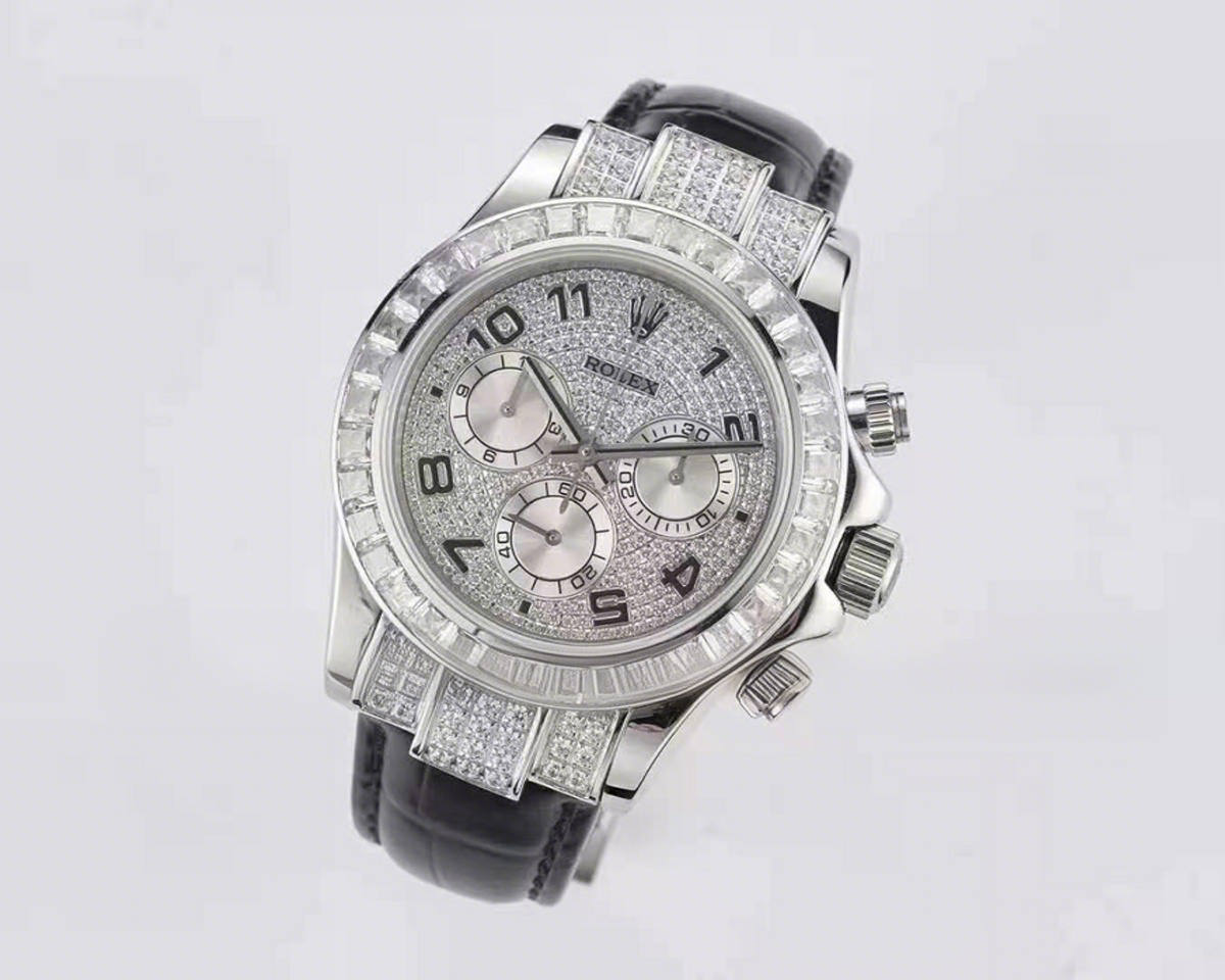 Rolex Daytona 116599 Diamond Paved Dial in White Gold on Black Leather Strap-fasswatch