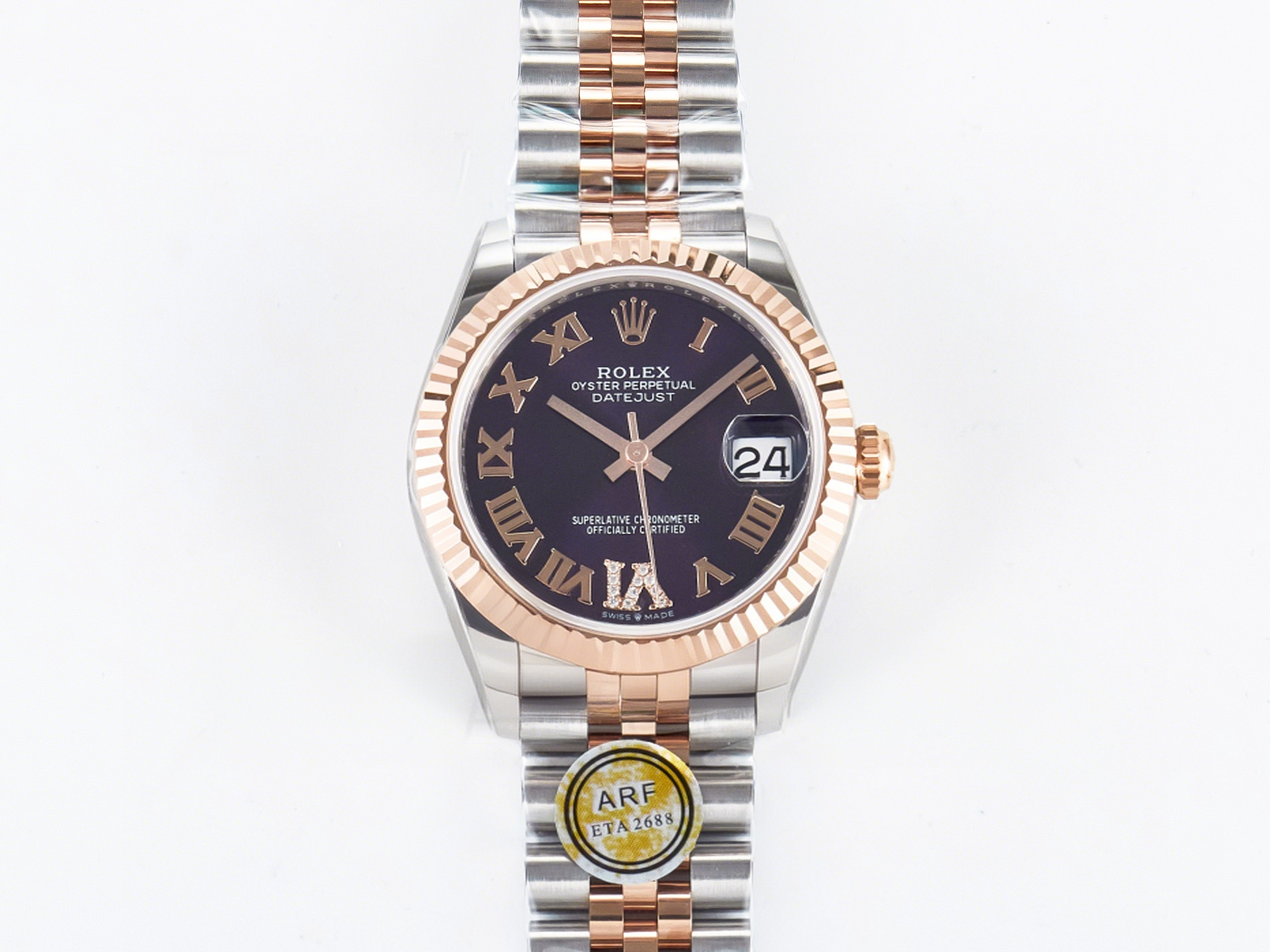 Rolex DateJust 31 278271 ARF 1:1 Best Edition 904L Steel Purple Roman Diamonds Dial on SS/RG Jubilee Bracelet ETA 2688-fasswatch